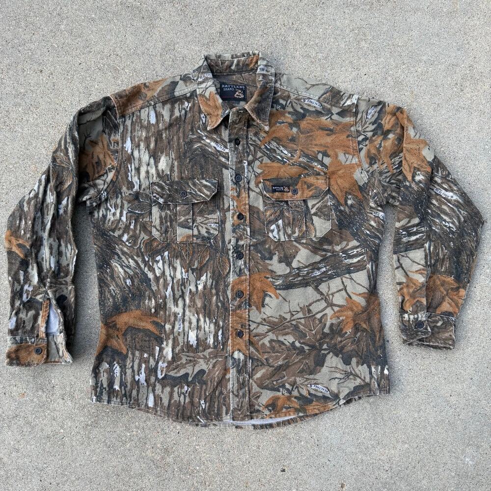 Rattlers Brand Realtree Camo Cotton Camouflage Button-Up Long Sleeve Shirt XL?
